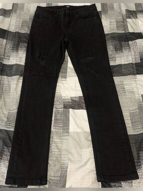 Black Distressed Mile End Jeans Size 30 Straight Fit